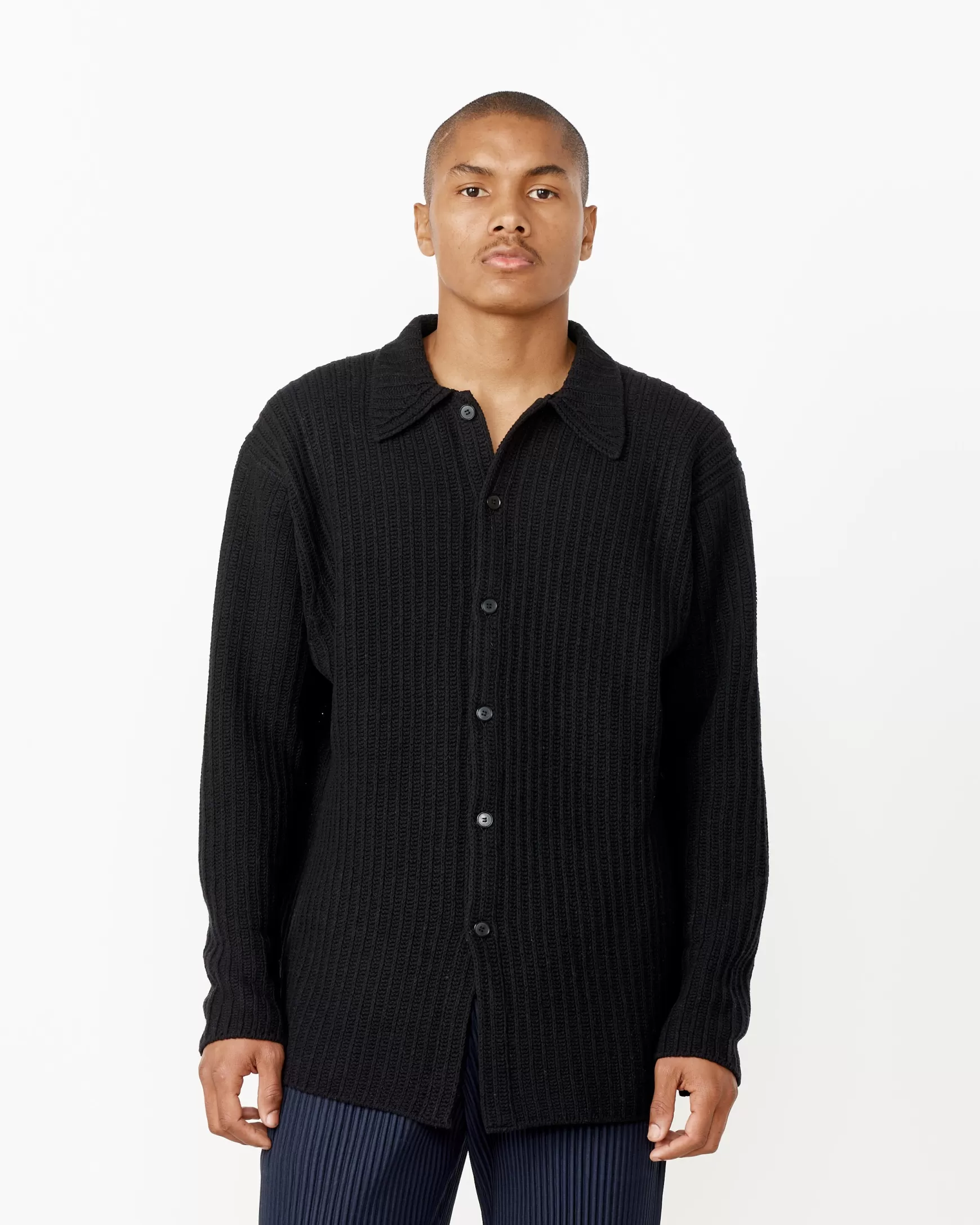 Fashion Brushed Cotton Wool Rib Knit Shirt Man Knitwear