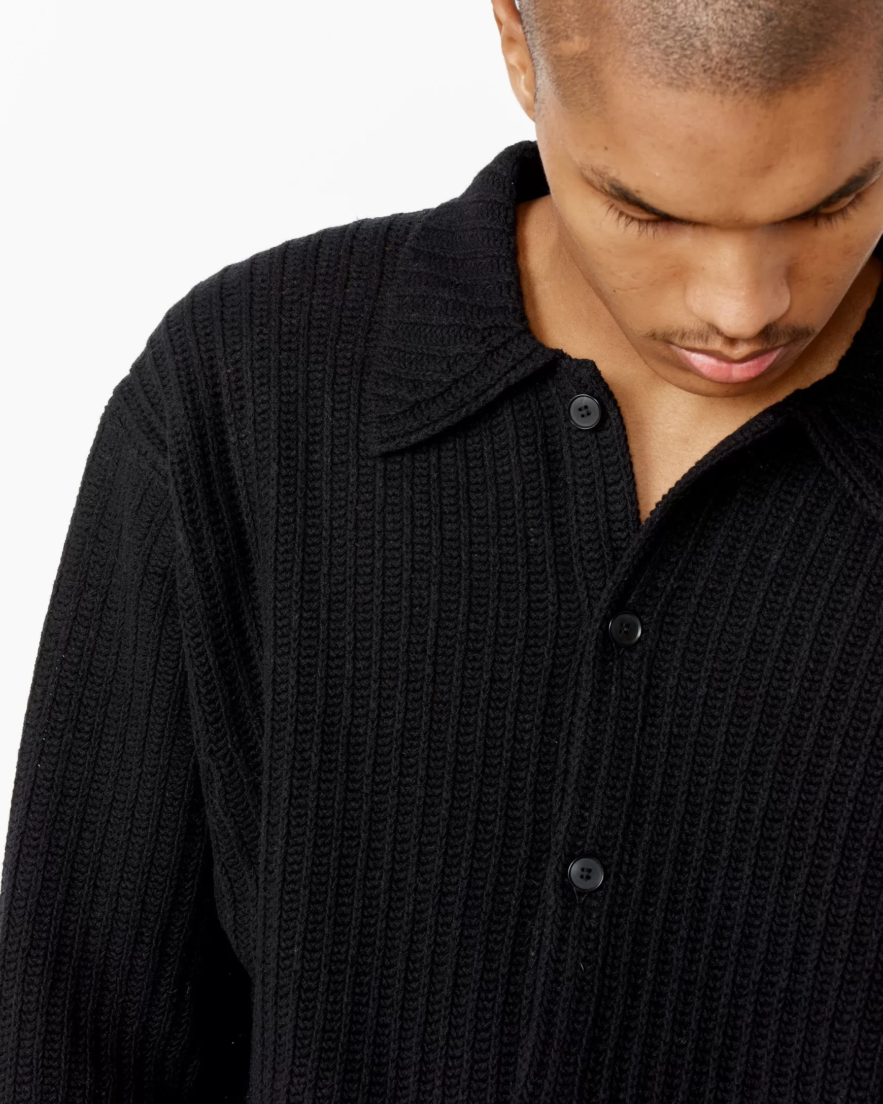 Fashion Brushed Cotton Wool Rib Knit Shirt Man Knitwear