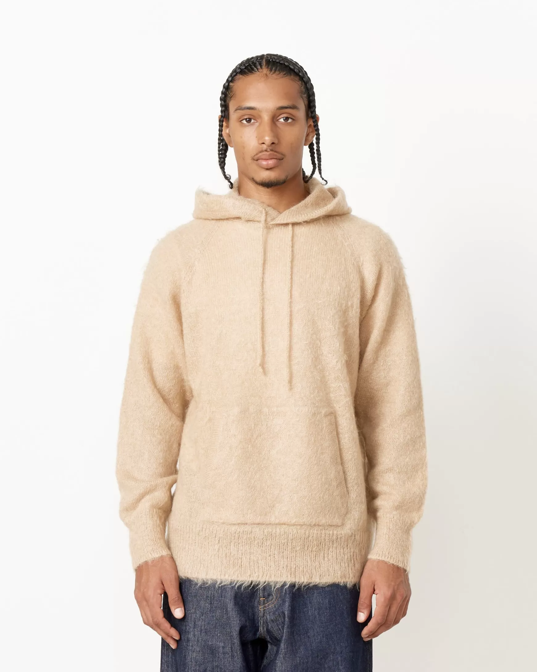 Clearance Brushed Mohair Knit Hoodie Man Knitwear