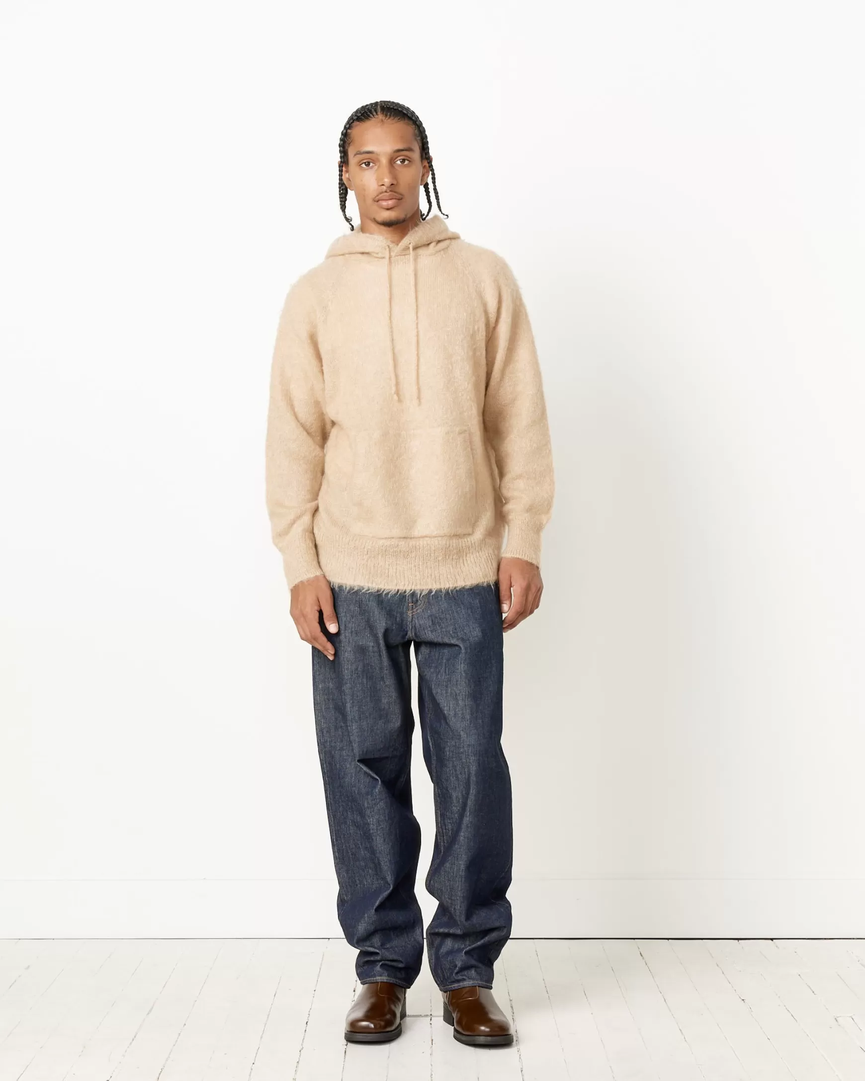 Clearance Brushed Mohair Knit Hoodie Man Knitwear