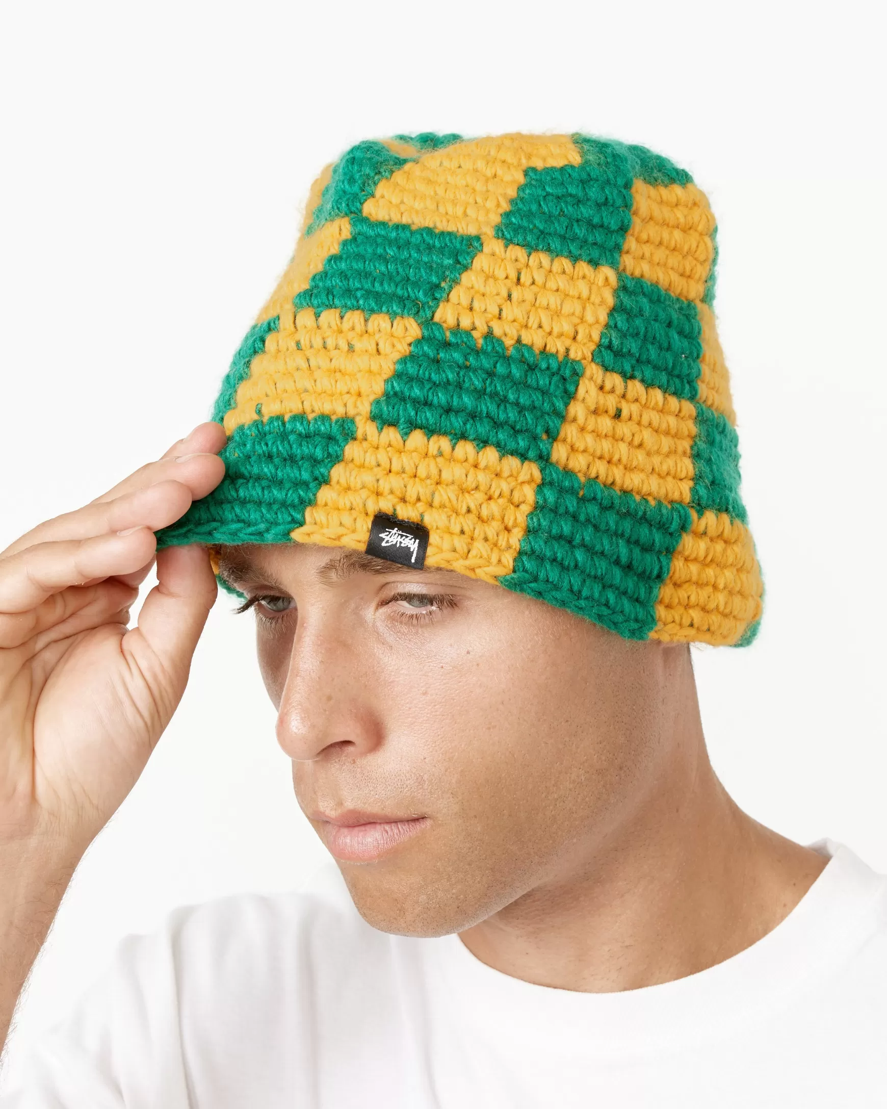 Discount Checker Knit Bucket Hat Woman Hats