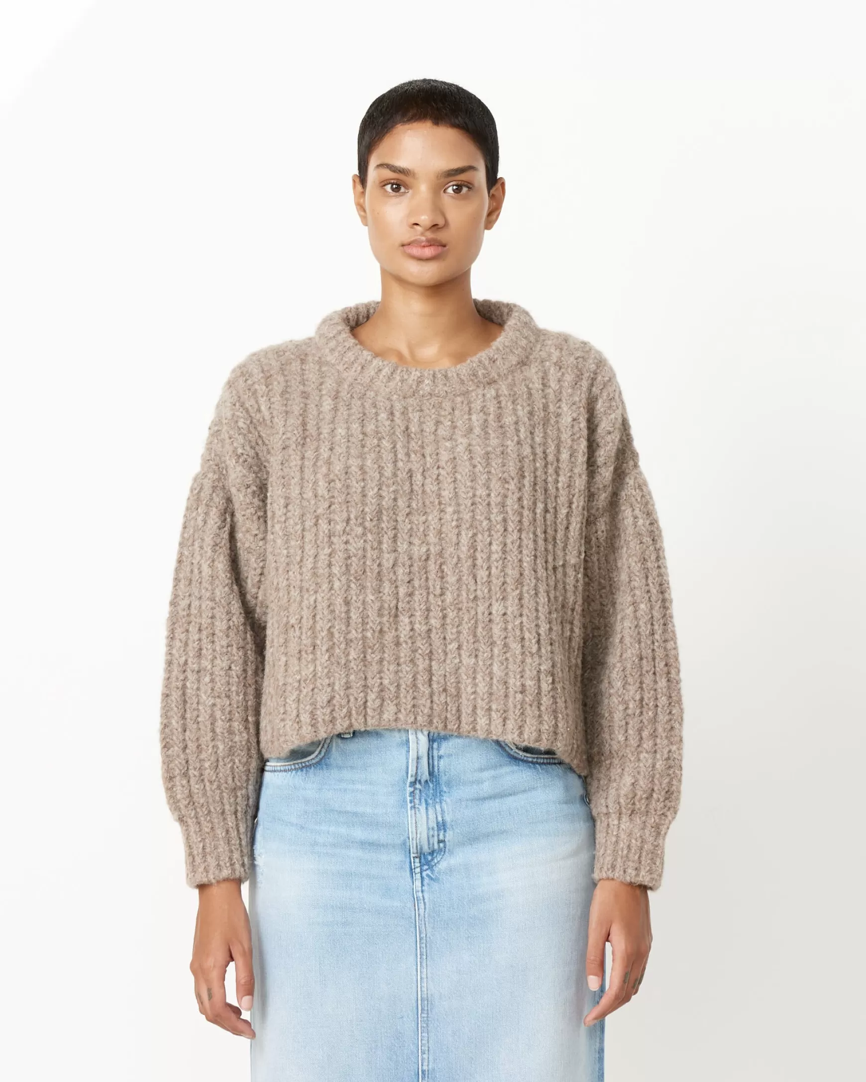 Fashion Crop Chunky Crewneck Woman Knitwear