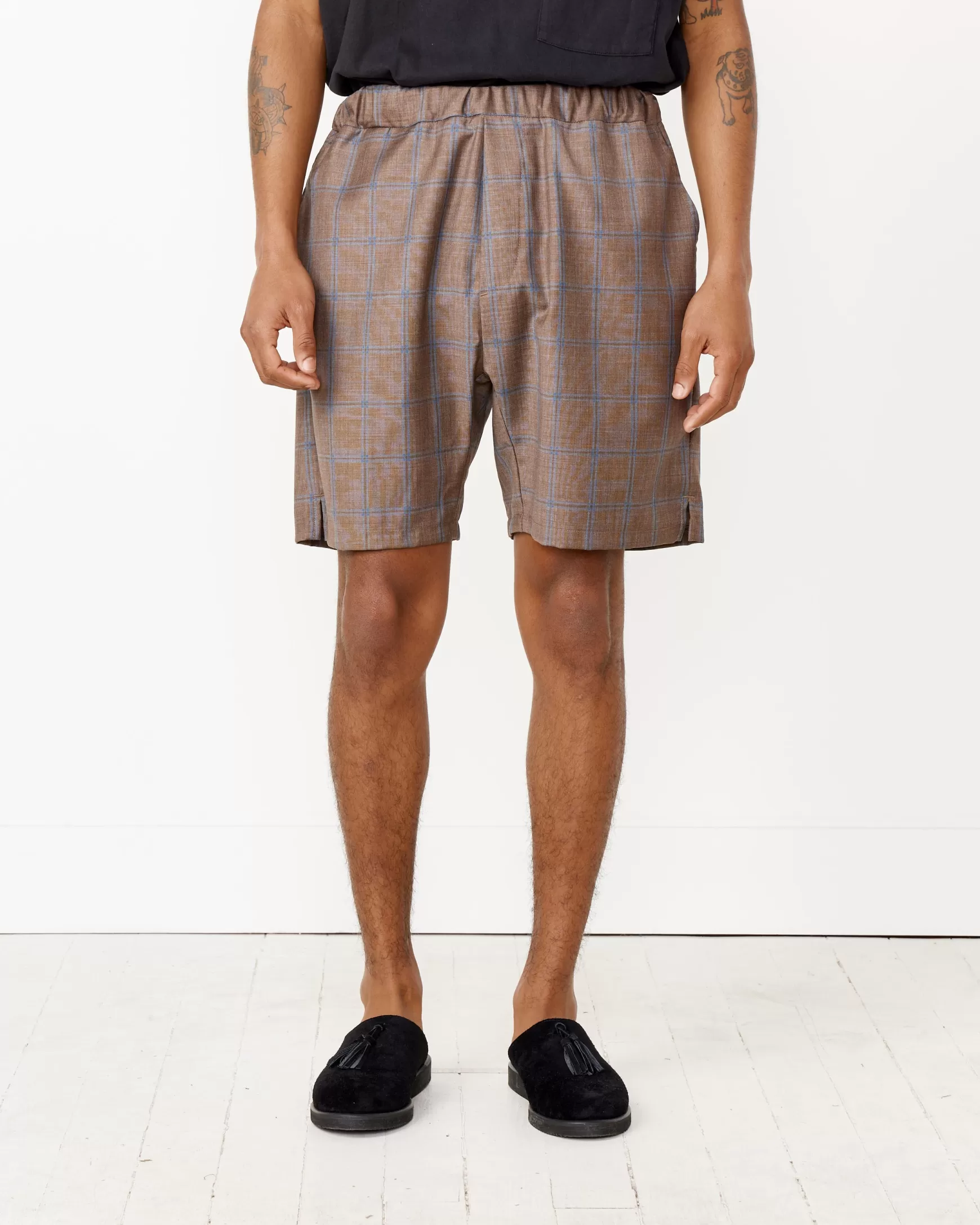 Hot Italian Windowpane Wool Yoyogi Short Man Shorts