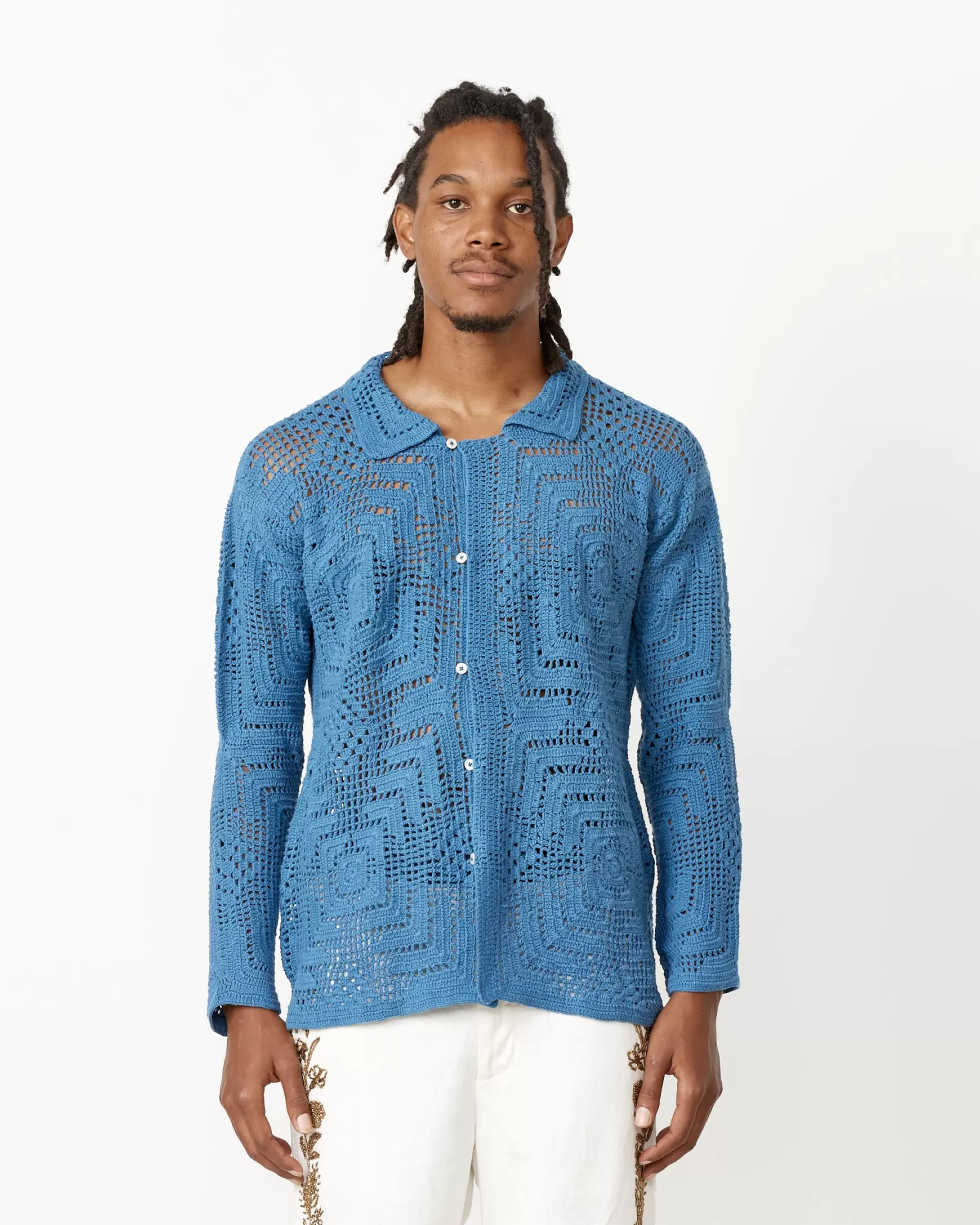 Hot Overdye Crochet Shirt Man Shirts