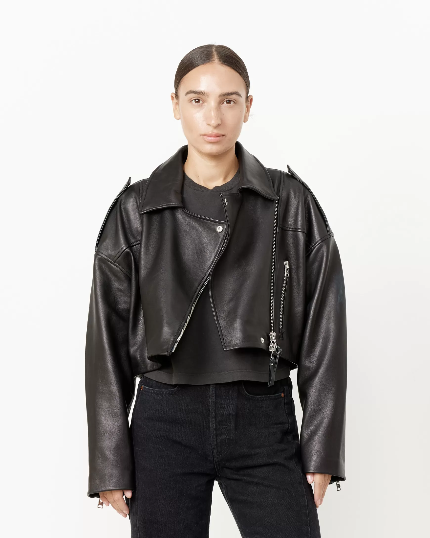 Best Sale Remi Cropped Leather Biker Woman Outerwear