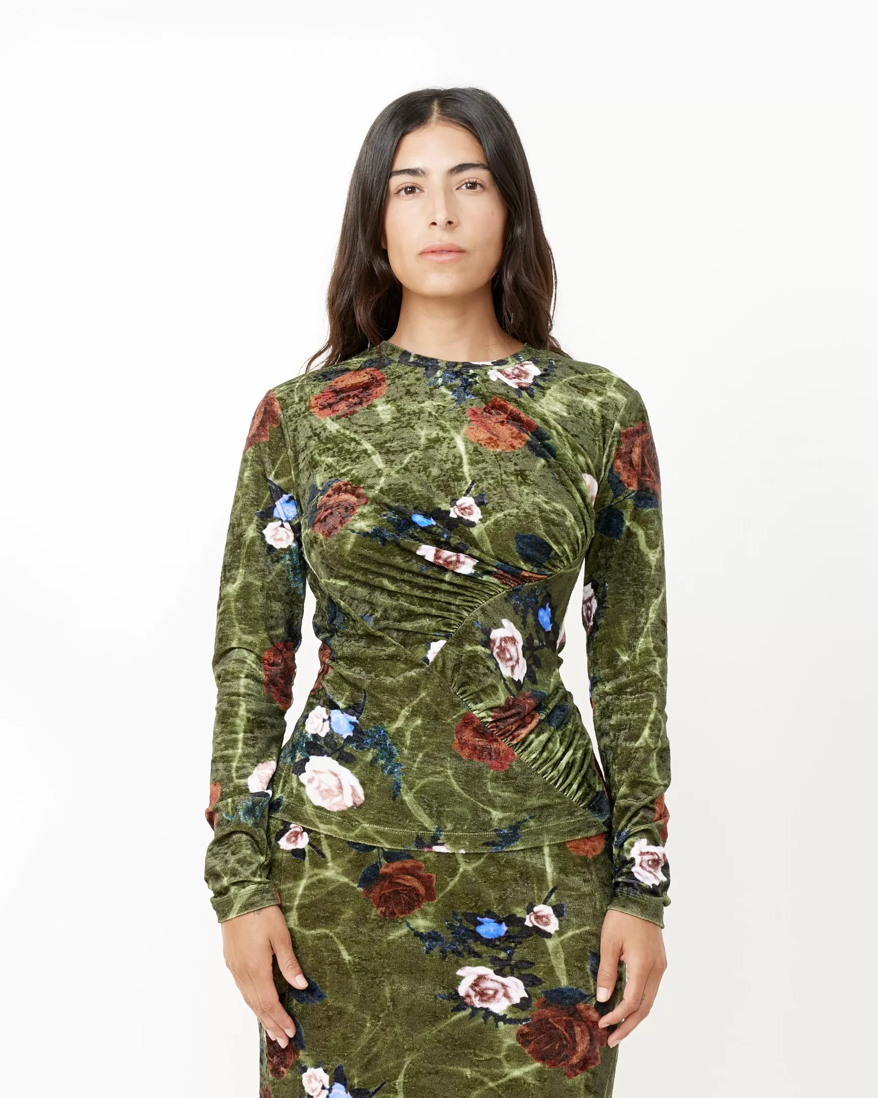 Cheap Rose Print Turtleneck Woman Tops