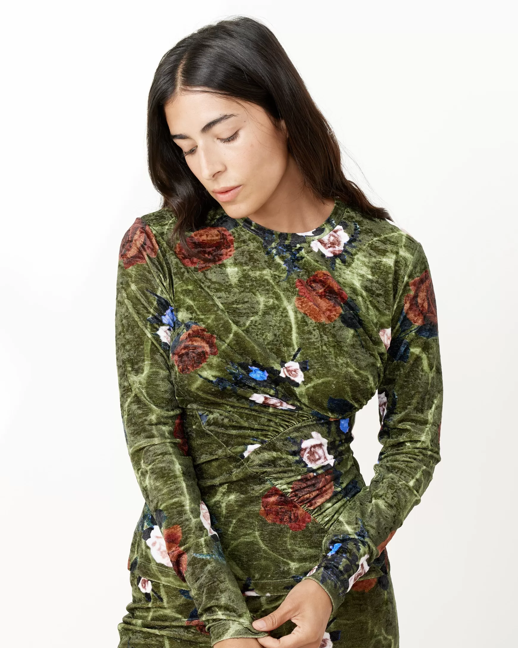 Cheap Rose Print Turtleneck Woman Tops