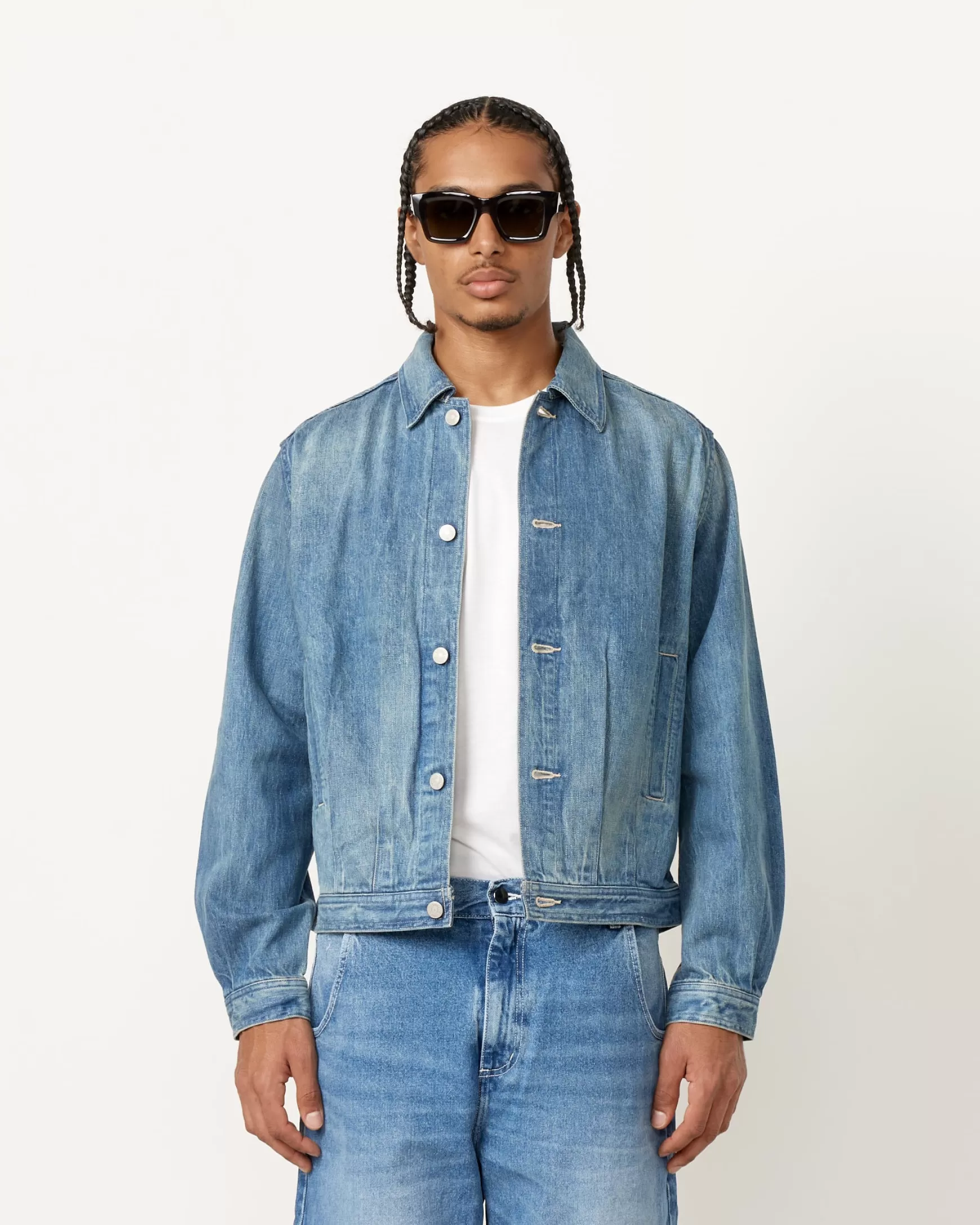 Fashion Selvedge Faded Denim Blouson Man Outerwear