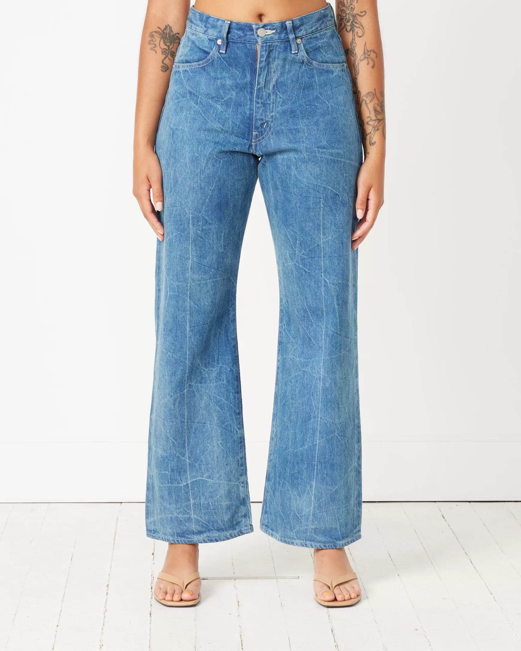 Discount Selvedge Faded Denim Pants Woman Jeans