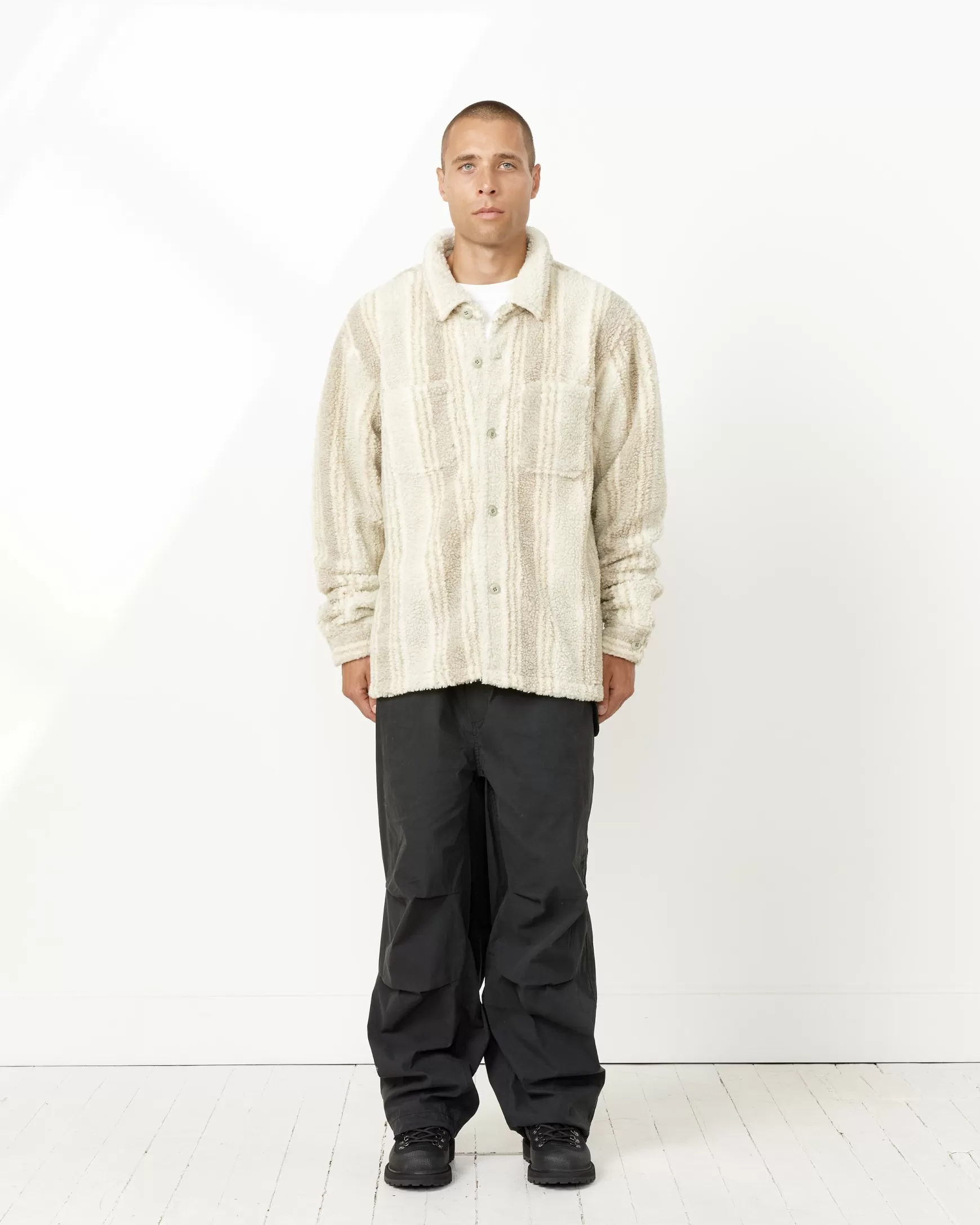 Shop Stripe Sherpa Shirt Man Outerwear