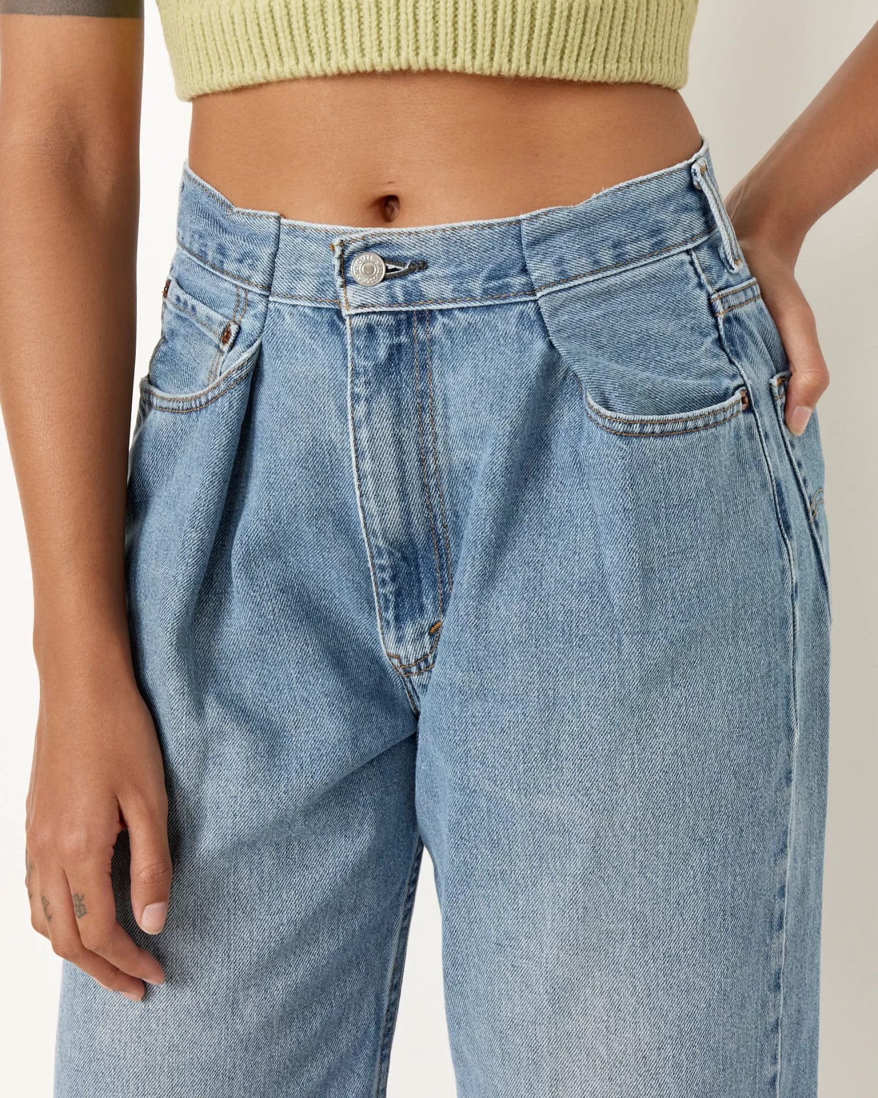 Flash Sale Upcycled Pleat Front Denim Woman Pants