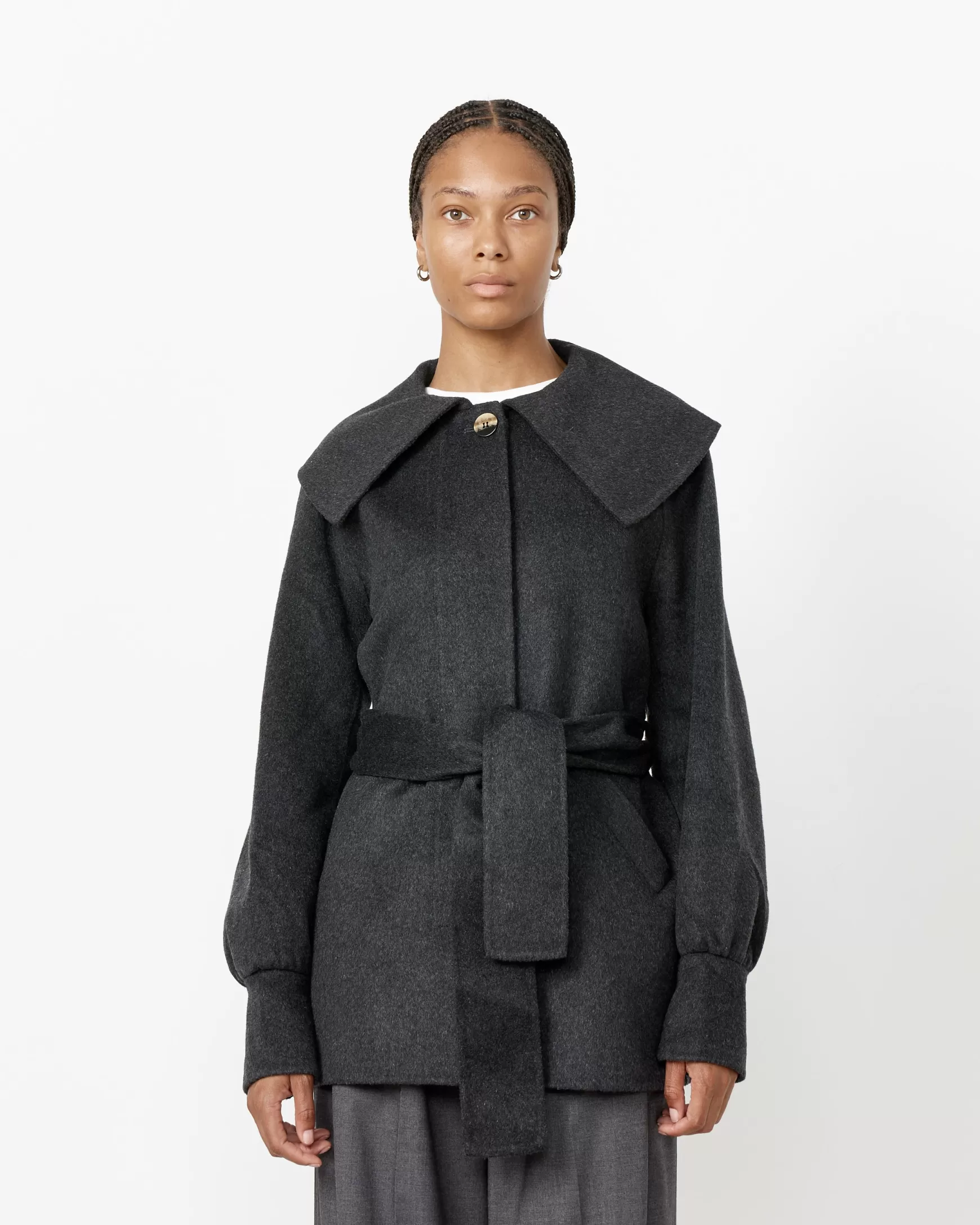 Outlet Wool Big Collar Belt Jacket Woman Outerwear