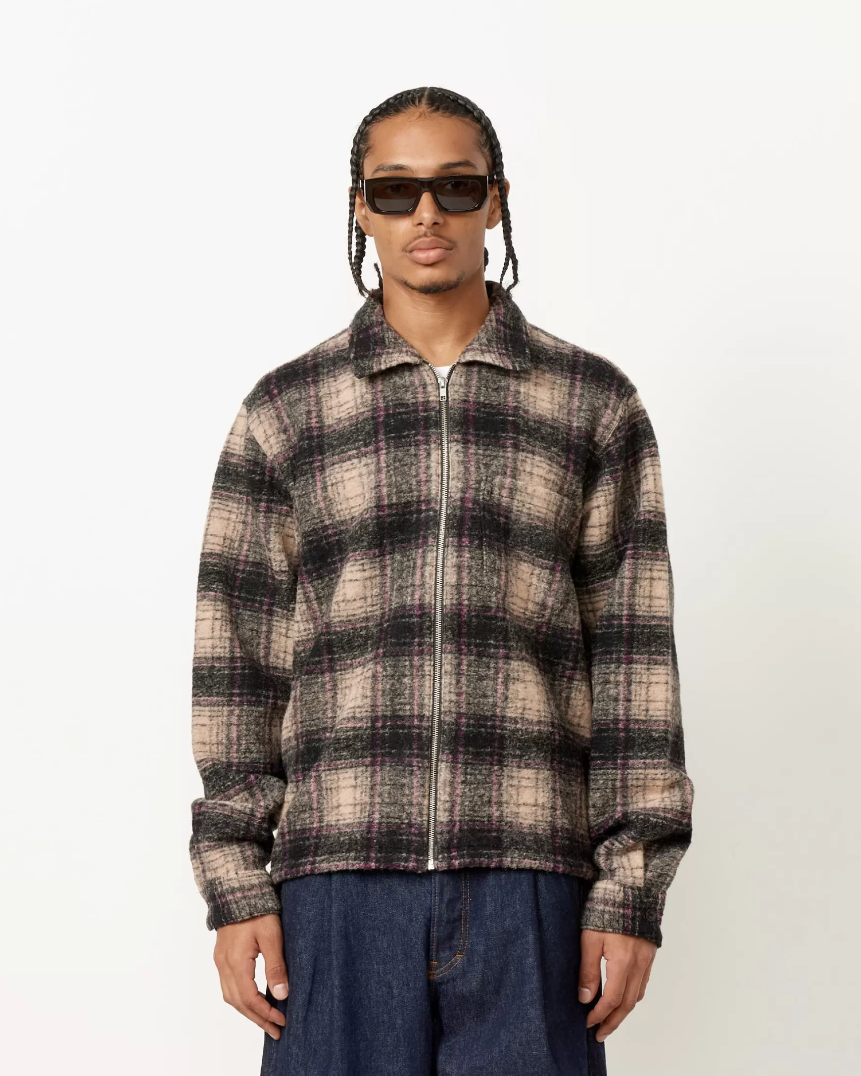 Online Wool Plaid Zip Shirt Man Shirts