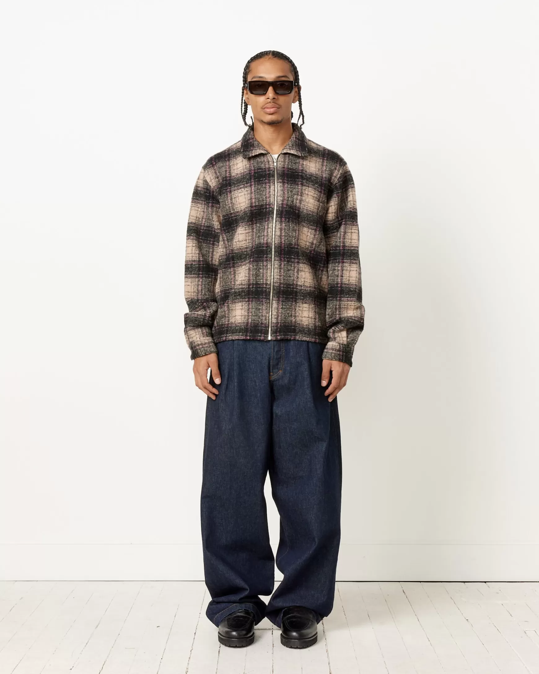 Online Wool Plaid Zip Shirt Man Shirts