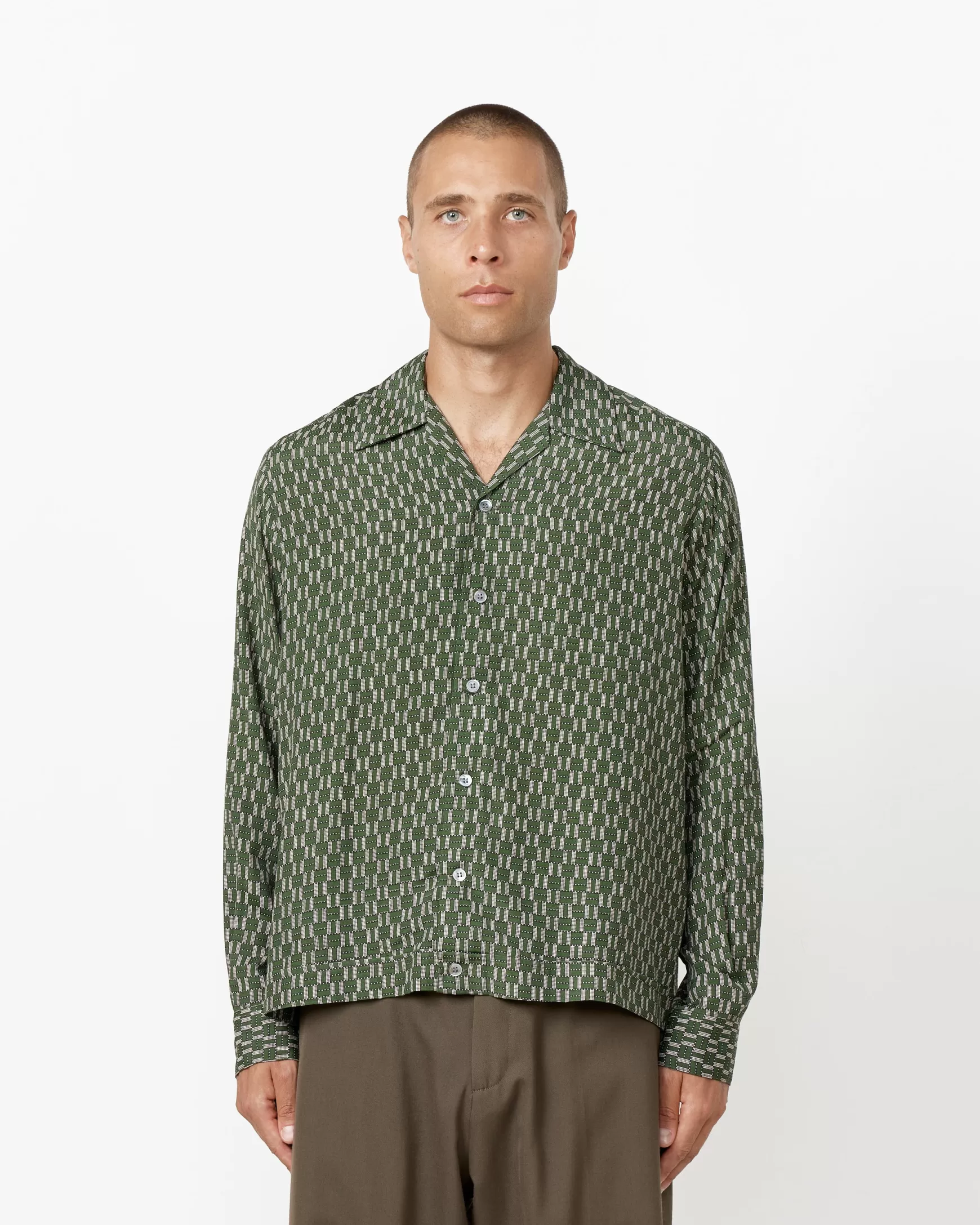 New Zach Shirt In Rayon Print Green Man Shirts