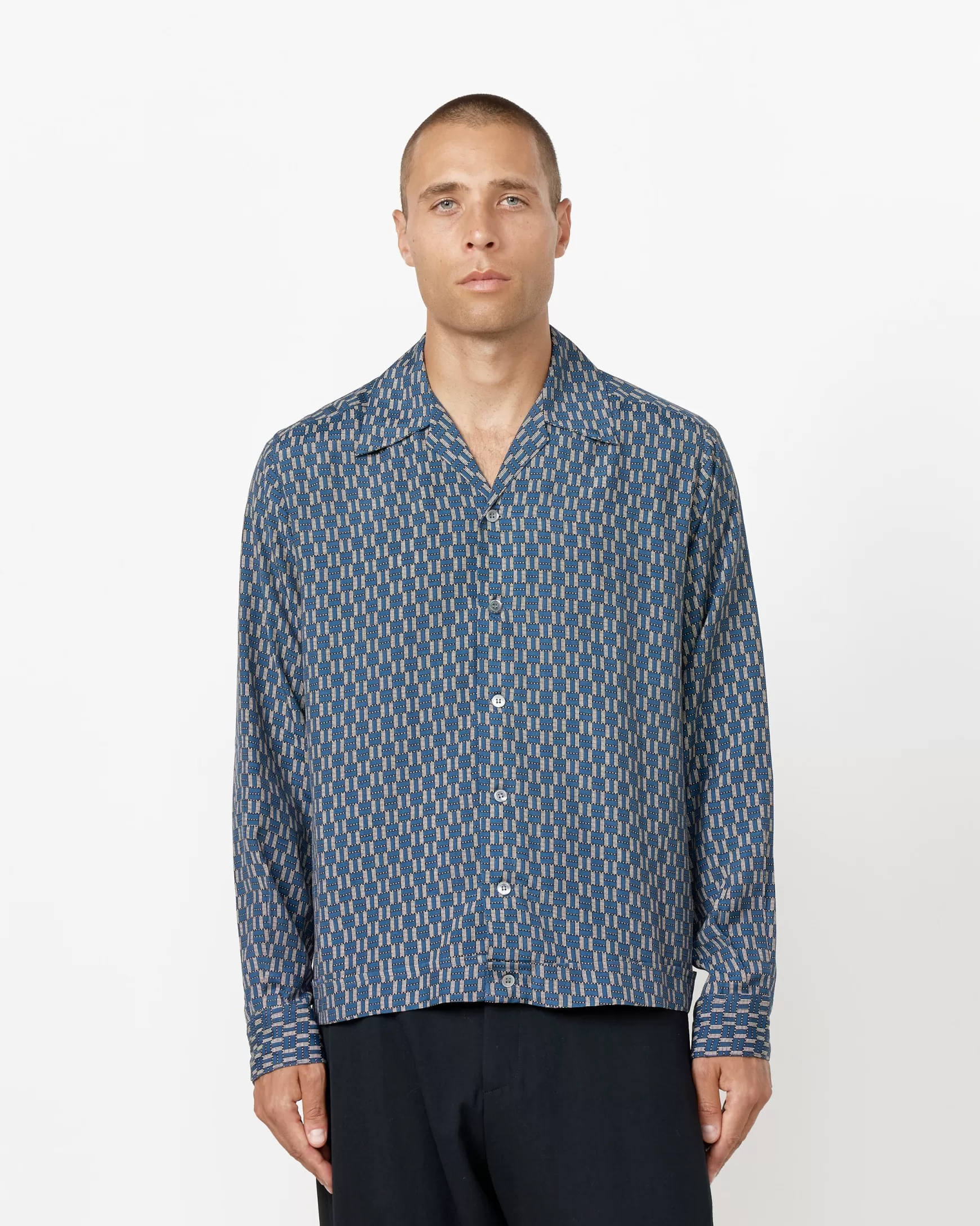 Store Zach Shirt In Rayon Print Navy Man Shirts