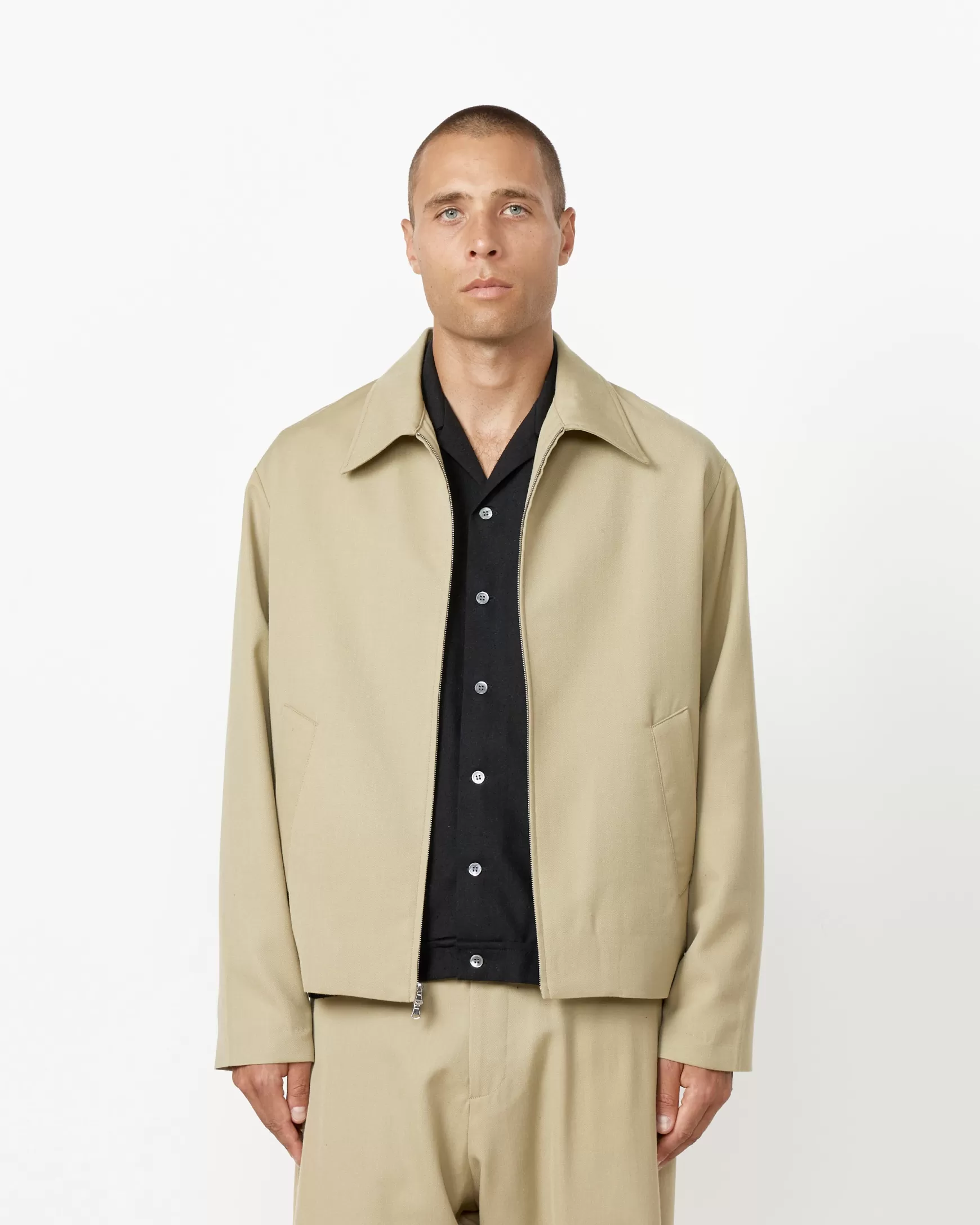 Flash Sale Zip Jacket In Italian Wool Gabardine Sesame Man Outerwear